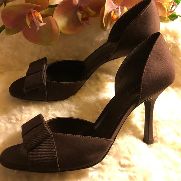 Chocolate Brown Satin Peep Toe (Size 8.5) - Picture 9 of 13